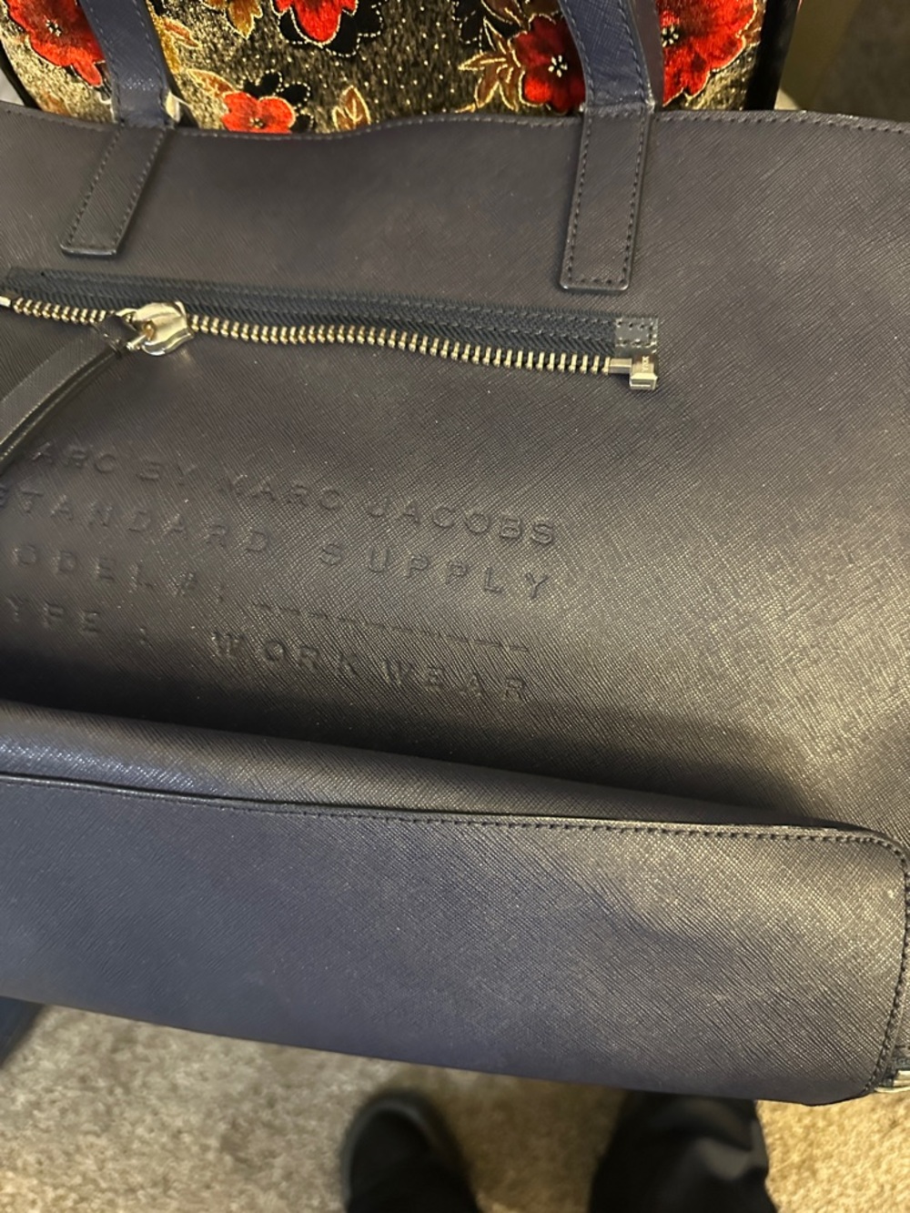 Marc Jacobs Navy Leather Briefcase Tote with Zip Pocket